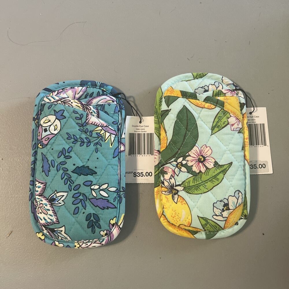 Two Vera Bradley Double Eye Glass Case Holder Quilted Fabric NEW!